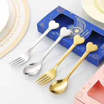 1/2 шт. ложка-вилка из нержавеющей стали с ручкой Love Handle для салата, бытовые вилки для десерта, набор мини-вилок для закусок, тортов, салатов, столовых приборов, вилок Fork серебряный