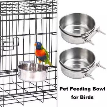 1/2 шт. маленькая клетка для птиц, кормушка с зажимом, блюдо из нержавеющей стали для воды, кормушка для домашних животных, курятник, аксессуары для попугая, корелла, ара, неразлучники 2pcs