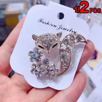 1/2 шт., милая маленькая брошь в виде лисы, броши с кристаллами и стразами в виде животных, пальто, шляпа, аксессуары для женщин, блестящие ювелирные булавки 1pc золотой