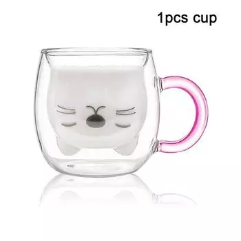 1/2 шт. Милые кружки с ручкой в виде кота, стеклянные, с двойными стенками, стеклянные, с изоляцией, кружка для эспрессо, кружка для кофе и молока в подарок 250-280ml