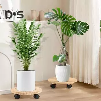 1/2 шт. Мобильный поддон для цветочного горшка с универсальным дизайном на колесах, прочная деревянная конструкция, круглый поддон для растений 1pc C