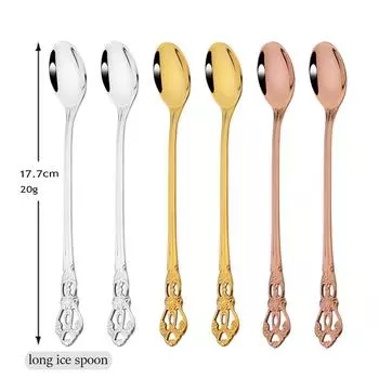 1/2 шт., набор столовых приборов из нержавеющей стали, Золотая ложка с длинной ручкой, столовая посуда, ложка для перемешивания в стиле вестерн, набор посуды, набор столового серебра 1Pcs серебряный