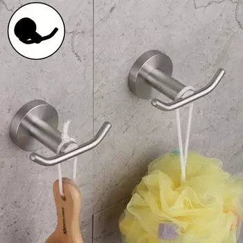 1/2 шт. настенный держатель для полотенец, халата, два крючка, вешалка для двери, подвесное хранилище для ванной комнаты, крючок для шляпы Black 1Pc