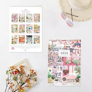 1/2 шт. настенный календарь 2025 года на 12 месяцев, календарь путешествий, настенный ежемесячный планировщик для домашнего офиса, организация расписания 1pc