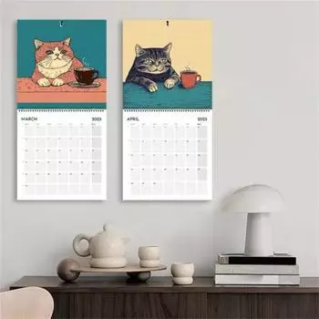 1/2 шт. настенный календарь 2025 года «Кошки отдыхают с кофе», настенный календарь на 12 месяцев, календарь «Кошки с кофе», семейный офисный органайзер для любителей кошек, подарок 1pc