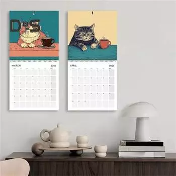 1/2 шт. настенный календарь 2025 года «Кошки отдыхают с кофе», настенный календарь на 12 месяцев, календарь «Кошки с кофе», семейный офисный органайзер для любителей кошек, подарок 1pc
