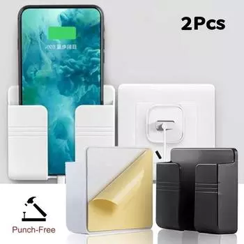 1/2 шт. новый настенный держатель для мобильного телефона, вилка для зарядки телефона, подставка для зарядки, ящик для хранения с дистанционным управлением, кронштейн, держатель-органайзер без перфорации 1PCS жёлтый