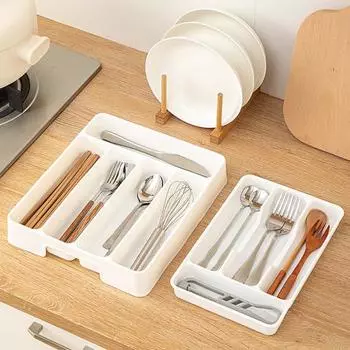 1/2 шт. Органайзер для ящиков, расширяемый кухонный лоток для посуды, регулируемый держатель для столовых приборов с 4/6 отделениями, разделитель для хранения столовых приборов S белый