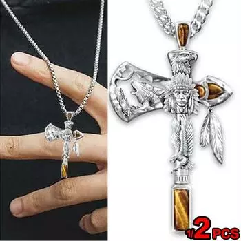 1/2 шт., ожерелье с подвеской в виде томагавка викингов, мужское ожерелье из нержавеющей стали с черепом в стиле панк, рыцарские украшения, «Дух воина», ожерелье с подвеской в виде томагавка с тигровым глазом 1pc