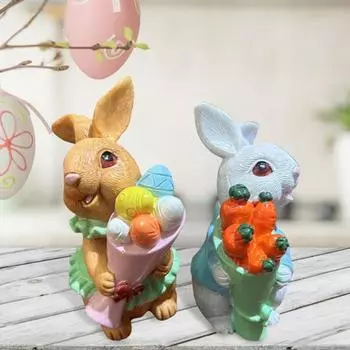 1/2 шт., пасхальная фигурка кролика, смоляная морковка, красочное яйцо, статуэтка кролика, скульптура животного, украшение для дома, офиса, интерьера и улицы E