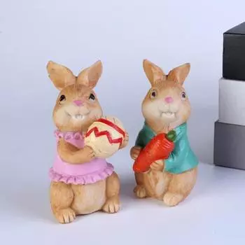 1/2 шт., пасхальная фигурка кролика, держащая красочное яйцо, морковка, статуэтка кролика из смолы, скульптура животного, домашний офис, книжная полка, украшение для рабочего стола, орнамент A