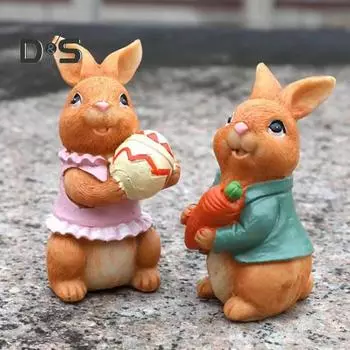 1/2 шт., пасхальная фигурка кролика, держащая красочное яйцо, морковка, статуэтка кролика из смолы, скульптура животного, домашний офис, книжная полка, украшение для рабочего стола, орнамент A