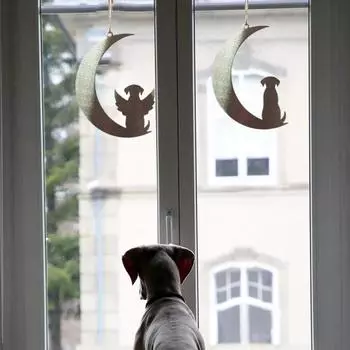 1/2 шт. Подвеска в виде силуэта собаки и кошки из нержавеющей стали в виде полумесяца на окно в спальне, настенное украшение, настенное искусство на лунную тематику 1pc