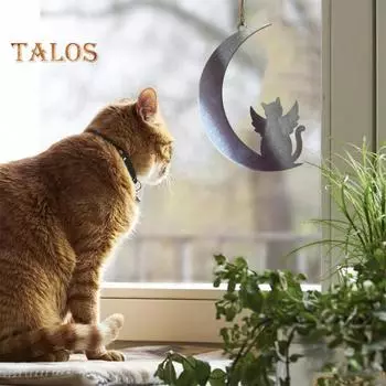 1/2 шт. Подвеска в виде силуэта собаки и кошки из нержавеющей стали в виде полумесяца на окно в спальне, настенное украшение, настенное искусство на лунную тематику 1pc