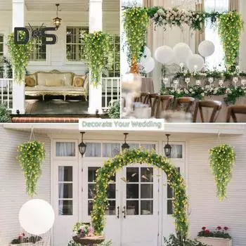 1/2 шт., подвесные искусственные цветы, виноградная лоза, устойчивые к ультрафиолетовому излучению, искусственные свисающие цветочные растения, пластиковый плющ, домашняя свадьба, крытый открытый сад, украшение для двора, фото 1pc оранжевый