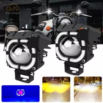 1/2 шт. противотуманные фары для мотоцикла, вспомогательные светодиодные прожекторы, внедорожные ангельские глазки, линзы проектора, портативные огни для вождения автомобиля, лодки, 12 В 1Pc жёлтый/белый