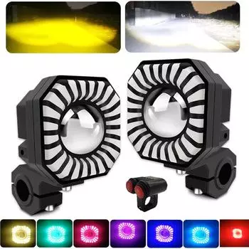 1/2 шт. противотуманные фары для вождения мотоцикла, белый, желтый, 4 режима, цветные фонари, ангельские глазки, светодиодные линзы, автомобильные портативные прожекторы, фары 12 В 1PC разноцветный