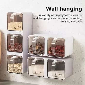 1/2 шт. прозрачный набор коробок для приправ, 2/3/4/6 сеток, контейнер для хранения с прозрачными крышками, настенная полка для специй для организации, установка на клей 6Grid светло-серый