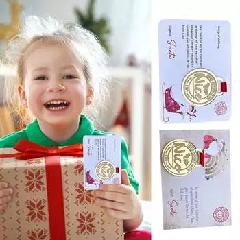 1/2 шт. Рождественская открытка с медалью в канун Рождества, рождественская открытка Санты Mens