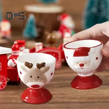 1/2 шт. Рождественская подставка для яиц, забавная рождественская подставка для яиц с изображением лося, мультяшный Санта-Клаус, керамическая подставка для яиц, украшение, многоцелевой органайзер для яиц для сервировки A