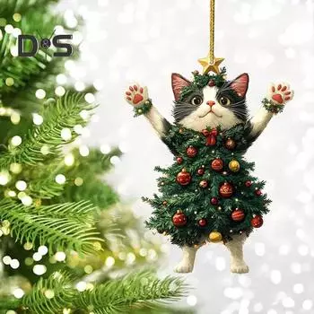 1/2 шт. Рождественский кулон, украшение в виде рождественского шара, украшение в форме кошки, праздничное подвесное украшение со шнурком, рождественский подарок A