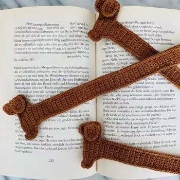 1/2 шт. ручной работы из трикотажной пряжи коричневого цвета с изображением собаки, таксы, крючком, держатель для страниц книги, аксессуар для чтения, идеальный подарок 1pc