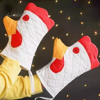 1/2 шт., рукавицы для духовки с отделкой в виде петуха, термостойкие перчатки с принтом петуха, легкие кухонные утепленные перчатки для приготовления пищи на гриле 1pc