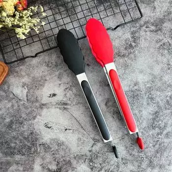 1/2 шт. Щипцы для еды из нержавеющей стали с противоскользящим теплоизоляционным силиконовым покрытием, щипцы для барбекю, инструменты для гриля, кухонные принадлежности красный
