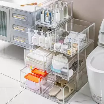 1/2 шт., складной ящик для хранения, органайзер, большая емкость, гладкий край, прозрачный дизайн, простая сборка, ящик для шкафа, органайзер для косметики 2pcs прозрачный