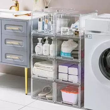 1/2 шт., складной ящик для хранения, органайзер, большая емкость, гладкий край, прозрачный дизайн, простая сборка, ящик для шкафа, органайзер для косметики 2pcs