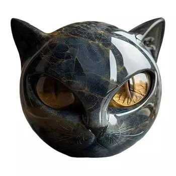 1/2 шт. Скульптура из черного кошачьего камня, ручная резьба, статуэтка головы кошки, украшение для дома, офиса, рабочего стола, подарок для любителей кошек 1pc