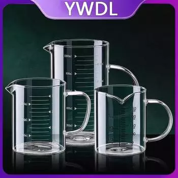 1/2 шт. Стеклянный мерный стакан с ручкой, термостойкий лабораторный стакан, кухонная мерная кружка для молока и кофе 250/350/500/1000 мл 250-1000ml