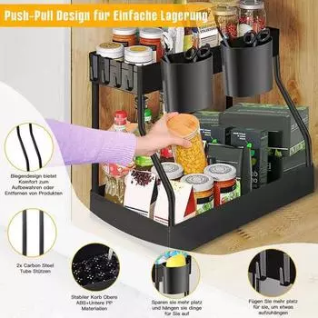 1/2 шт. Стеллаж для хранения вещей, выдвижной органайзер для подшкафа, большая емкость, L-образный дизайн, простая установка, ванная комната, кухня 1pc чёрный