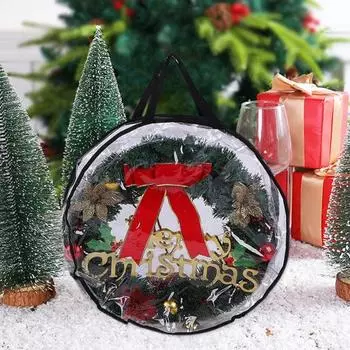 1/2 шт. сумка для хранения гирлянд, круглая ПВХ, прозрачная пылезащитная конструкция, удобная ручка для переноски, сумка для хранения рождественского венка 24Inch 1pc чёрный