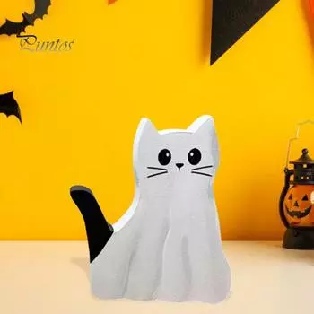 1/2 шт., табличка на стол с изображением призрачного кота, Хэллоуин, жуткий деревянный призрачный котенок, многоуровневое украшение для подноса, деревенский настольный призрачный животный, многоуровневое украшение для подноса S