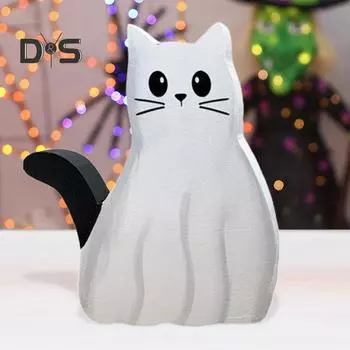 1/2 шт., табличка на стол с изображением призрачного кота, Хэллоуин, жуткий деревянный призрачный котенок, многоуровневое украшение для подноса, деревенский настольный призрачный животный, многоуровневое украшение для подноса S