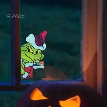 1/2 шт., украшение для угла окна в виде эльфа с зелеными волосами, для домашнего офиса, гостиной, внутренней двери, оконной рамы, акриловое витражное стекло, рождественский мультяшный эльф, орнамент Right