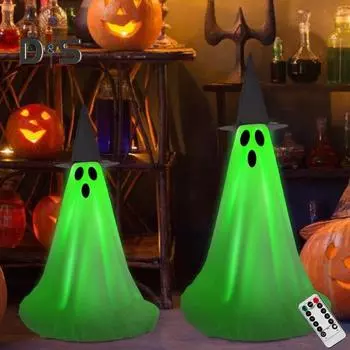 1/2 шт. украшение в виде привидения на Хэллоуин, светящееся стоящее привидение в шляпе ведьмы, своими руками жуткий уличный декор со светодиодными лампами для крыльца, двора, сада, газона 1pc красный