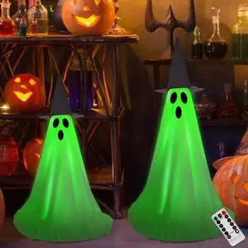 1/2 шт. украшение в виде привидения на Хэллоуин, светящееся стоящее привидение в шляпе ведьмы, своими руками жуткий уличный декор со светодиодными лампами для крыльца, двора, сада, газона 1pc красный