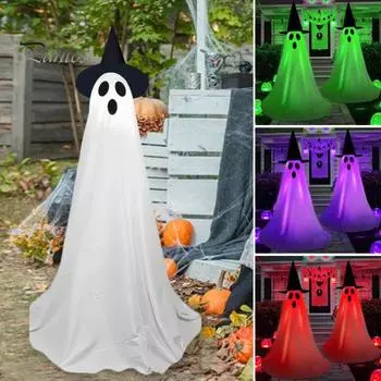 1/2 шт. украшение в виде привидения на Хэллоуин, светящееся стоящее привидение в шляпе ведьмы, своими руками жуткий уличный декор со светодиодными лампами для крыльца, двора, сада, газона 1pc красный