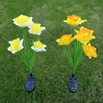 1/2 шт., уличная лампа в виде нарцисса, 4 головки, дизайн, автоматическое включение/выключение, водонепроницаемый солнечный сад, реалистичный цветочный свет, дорожка, двор разноцветный