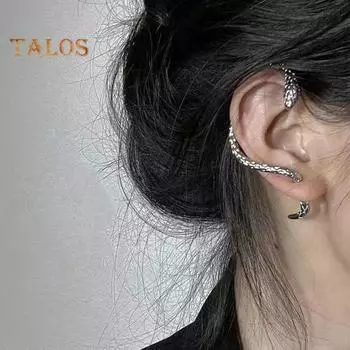 1/2 шт., унисекс, серьги-клипсы в форме змеи, полированный сплав, ретро, хип-хоп, американский стиль, уличные, 3D, резные, с чешуей, для клубной вечеринки, украшения для ушей Left