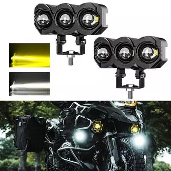 1/2 шт. Универсальная светодиодная фара мощностью 25 Вт, двухцветная, с тремя линзами, светодиодная фара с дальним и ближним светом, светодиодные фары для мотоцикла 1pcs
