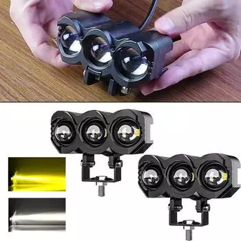 1/2 шт. Универсальная светодиодная фара мощностью 25 Вт, двухцветная, с тремя линзами, светодиодная фара с дальним и ближним светом, светодиодные фары для мотоцикла 1pcs