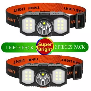 1/2 шт./упак., перезаряжаемый через USB, IP65, водонепроницаемый, 3 режима, мощный налобный фонарь, светодиодный налобный фонарь для рыбалки, уличная наголовная лампа для кемпинга 1 Pack