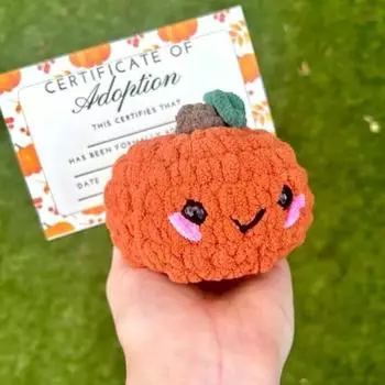 1/2 шт., вязаная крючком тыква, эмоциональная поддержка, кукла-тыква с сертификатом об усыновлении, вязаная тыква ручной работы, игрушка, украшение для рабочего стола 2pcs