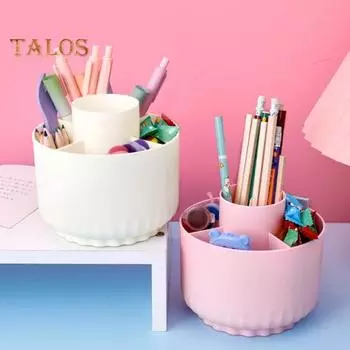 1/2 шт. вращающийся на 360 градусов настольный органайзер, прочный держатель для ручек для рабочего стола, 5 слотов, нескользящая основа, офисный органайзер для хранения, экономящий место, органайзер для карандашей 1pc розовый
