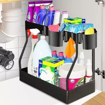1/2 шт., выдвижной органайзер для хранения под шкафом, большая вместимость, L-образный дизайн, простая установка, органайзер для ванной комнаты, кухни, раковины 1pc белый
