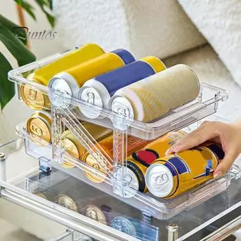 1/2 шт. выдвижной ящик для хранения напитков, двухслойный самокатящийся прозрачный шкаф, кладовая, столешница, холодильник, банка для пива, колы, газировки, органайзер для напитков 1pc синий