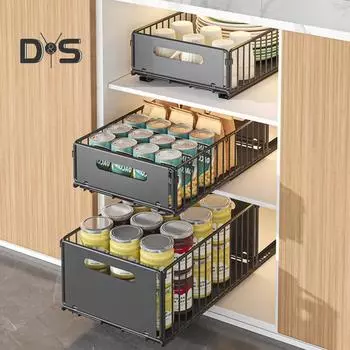 1/2 шт. выдвижной шкаф-органайзер корзина для хранения большая вместимость прочная несущая способность простая установка без сверления выдвижные ящики стеллажи для хранения S 1pc чёрный